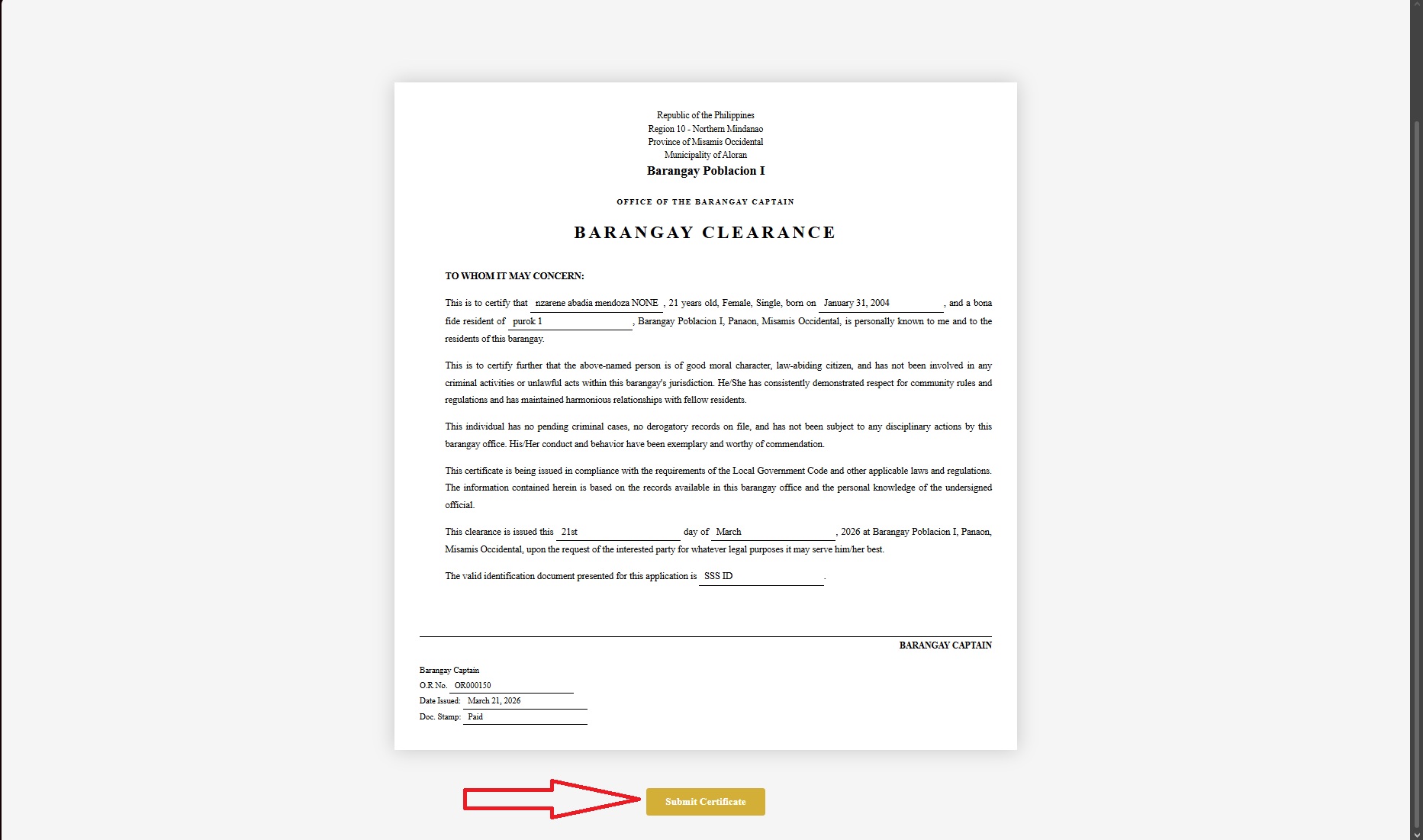 Generated certificate preview